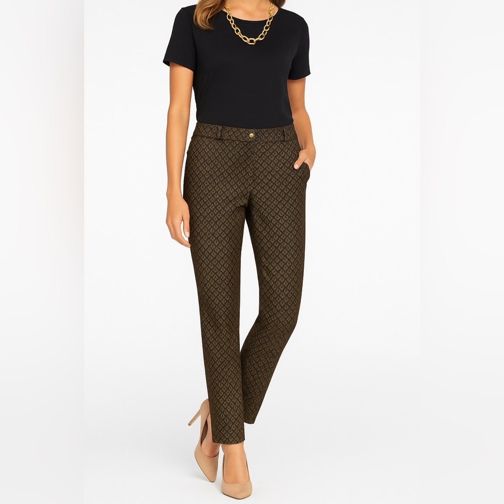 Chico’s Brown & Black Jacquard Slim Ankle Pants Stretch Dress Trousers - Picture 7 of 7